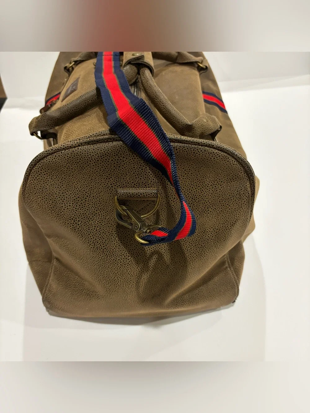 Kangol Brown Faux Leather Duffel Bag Weekender Travel Gym Overnight Shoulder